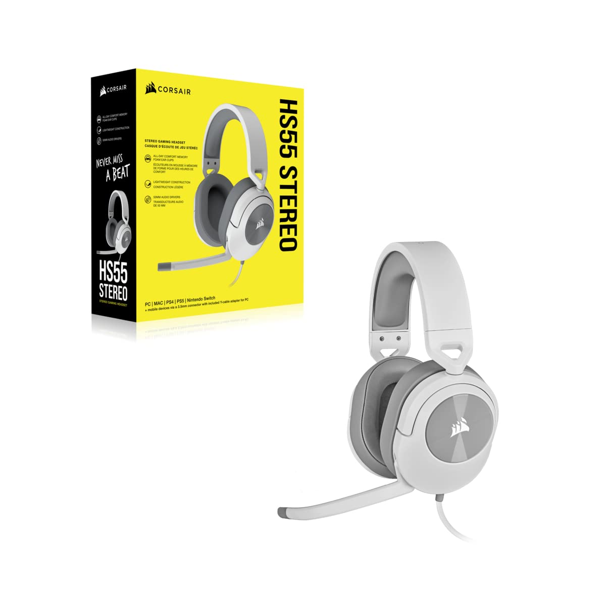 Corsair HS55 Stereo Gaming Headset - White - CA-9011261-EU
