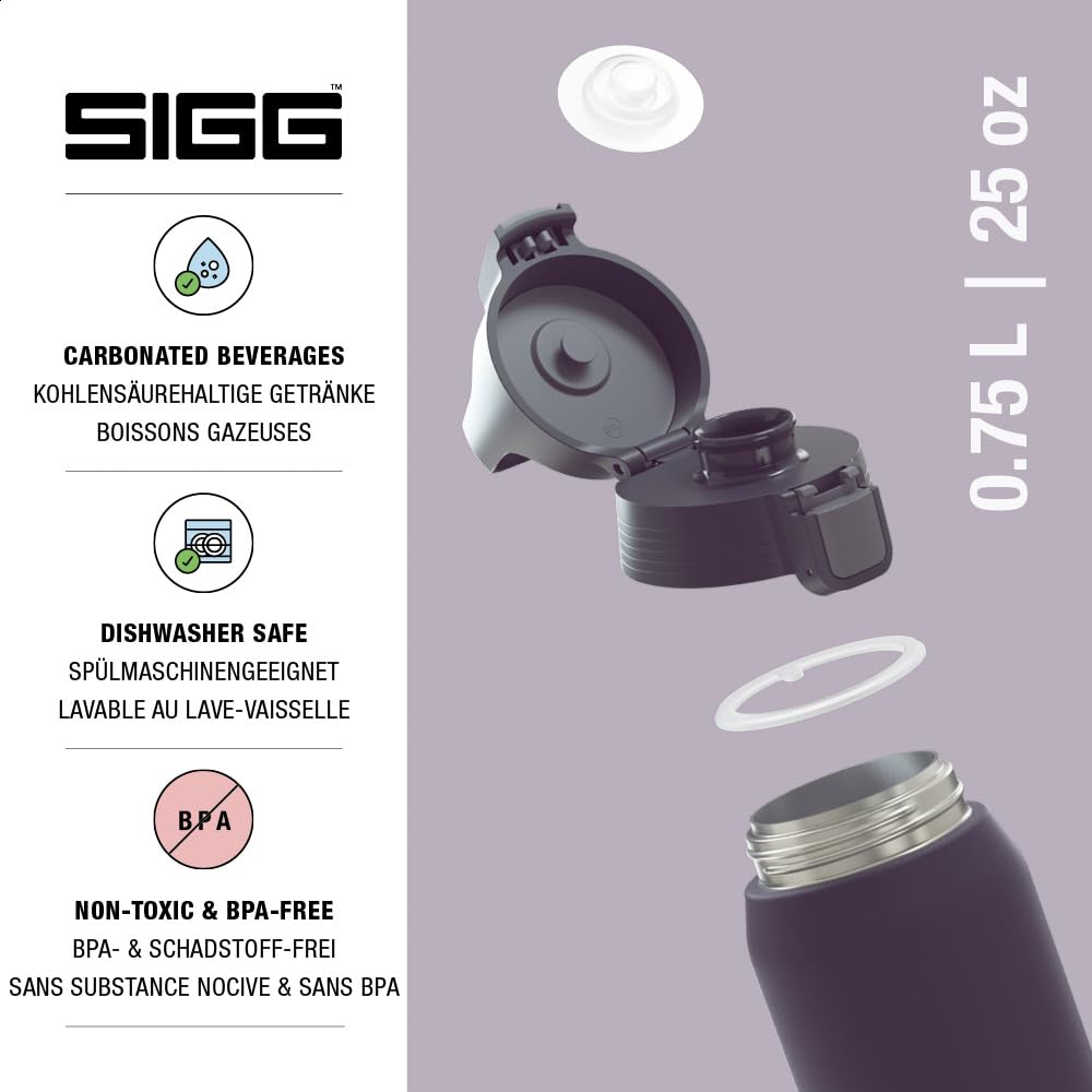 SIGG - Insulated drinking bottle - Thermos bottle Shield Therm One Nocturne carbonated drinks - Leak-proof - Dishwasher safe - BPA-free - 90% recycled stainless steel - Dark purple - 0.75L - 6021.30