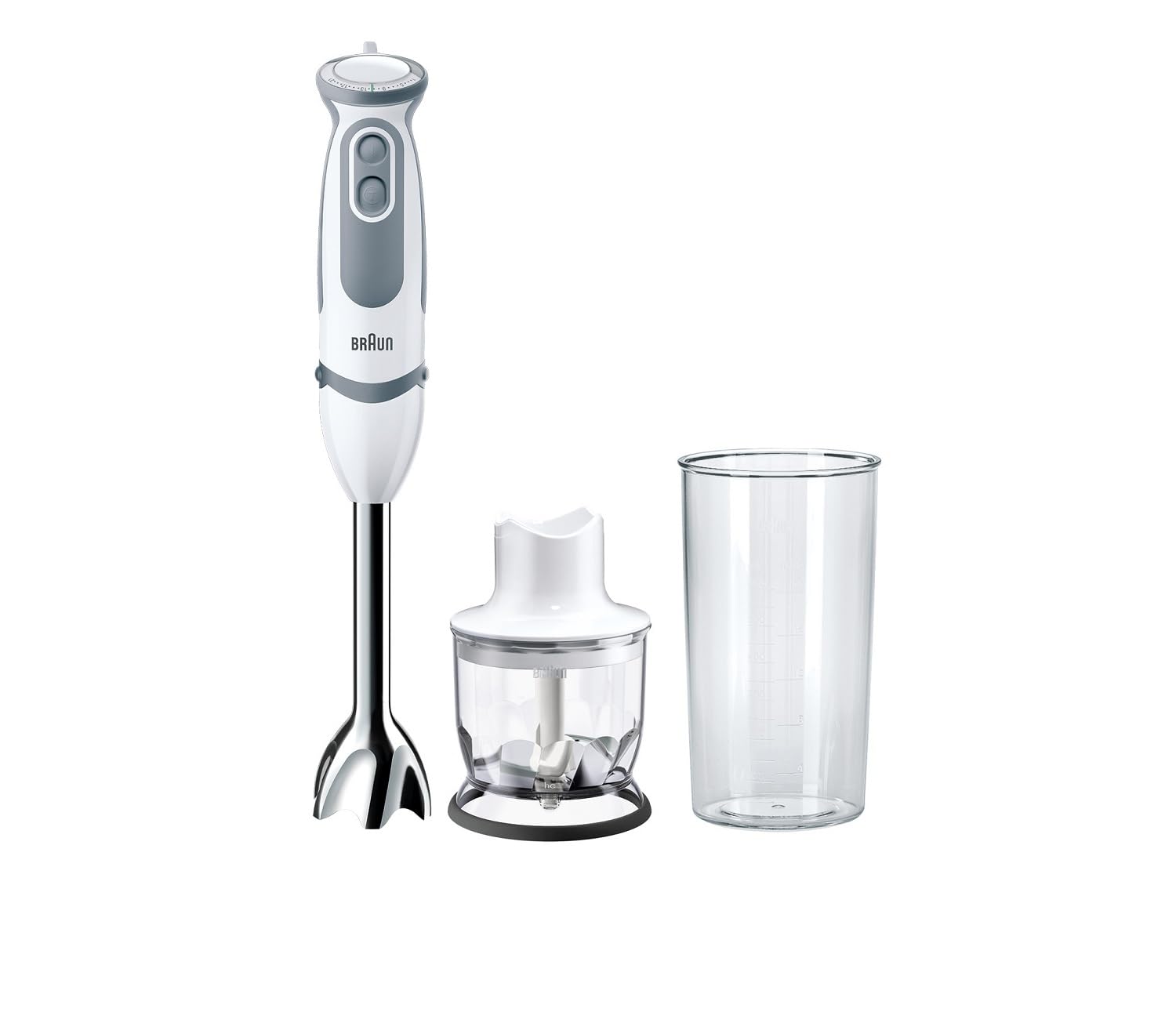 Braun hand blender MQ 5220WH hand blender - MultiQuick 5 Vario hand blender with stainless steel mixing foot, 1000 watts, including 2-piece accessory set, white/gray