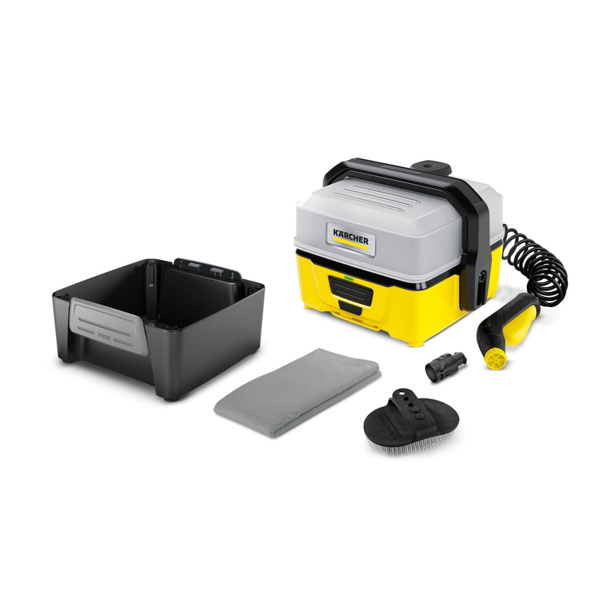 Kärcher Mobile Outdoor Cleaner OC 3 Pet Box (Water tank volume: 4 l, Lithium-ion battery, Removable water tank, Gentle low pressure, Cone nozzle, Fur cleaning brush, Viscose towel) - 1.680-018.0