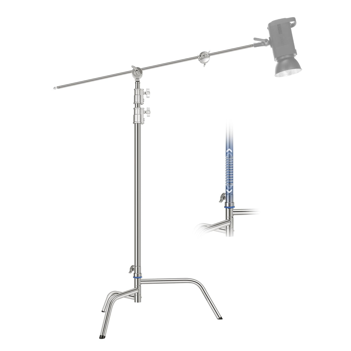 Suport C NEEWER de 10,5 ft din oțel inoxidabil, trepied C cu braț, bază de montare rapidă, stâlp central mai gros, max. Încărcare 20 kg, trepied pentru lumină fotografică cu braț de susținere de 4,2 ft pentru softbox, SC320Q