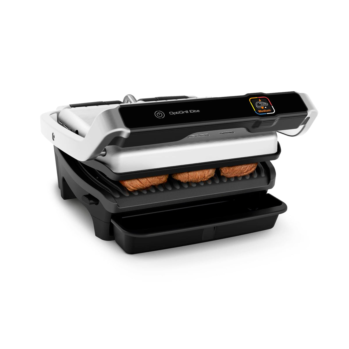Tefal OptiGrill Elite Grill de contact, 12 programe de grătar electrice automate, display digital cu indicator de nivel de gătire, plăci detașabile, grătar electric, oțel inoxidabil, GC750D16