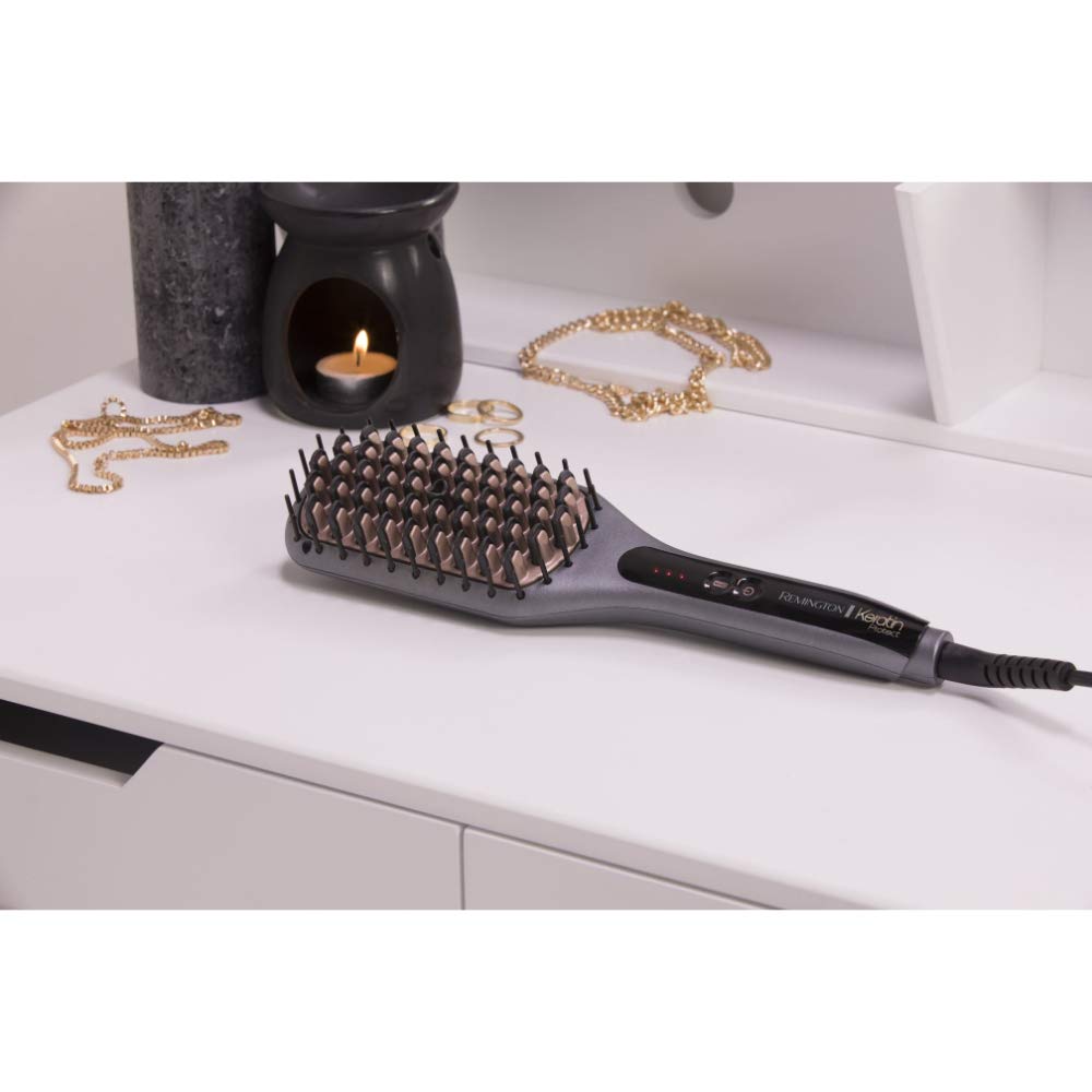 Remington straightening iron & hairbrush for reduced styling time (keratin ceramic coating enriched with almond oil, digital display, 150-230°C) CB7480, ionic technology, grey/rose gold - 45605560100