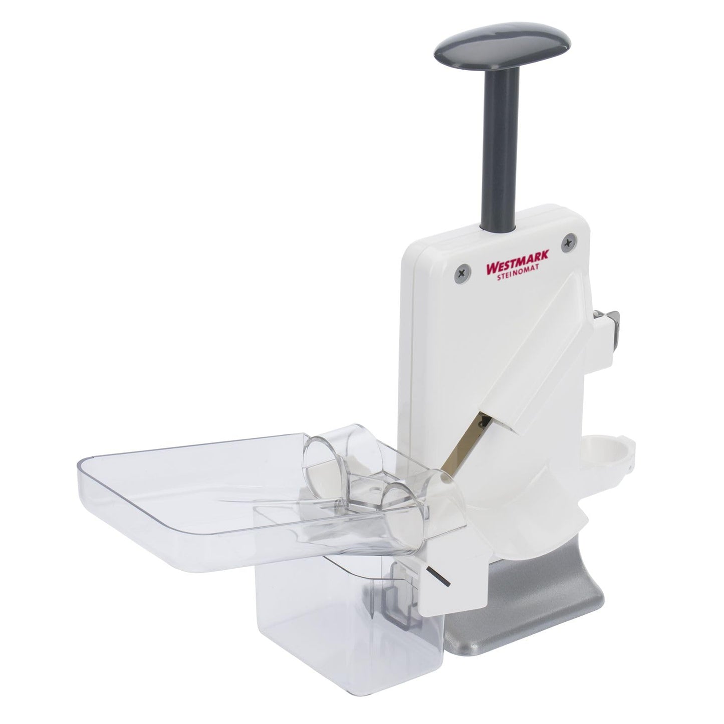 Westmark double cherry stoner and plum stoner, combination stoner, extra fast: for 2 cherries at once, height: 32.5 cm, plastic/stainless steel/aluminium, Steinomat, white/silver, 40602260