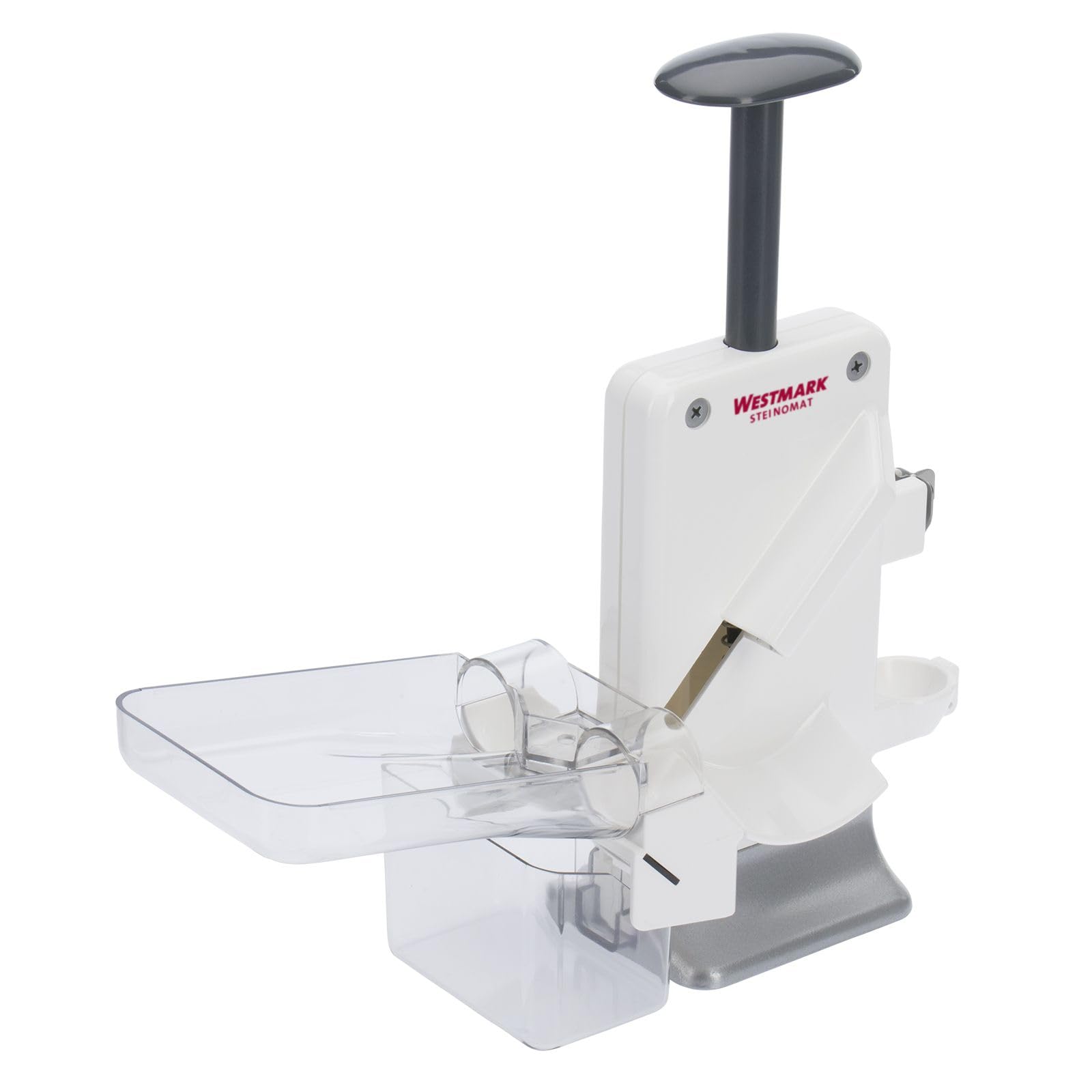 Westmark double cherry stoner and plum stoner, combination stoner, extra fast: for 2 cherries at once, height: 32.5 cm, plastic/stainless steel/aluminium, Steinomat, white/silver, 40602260