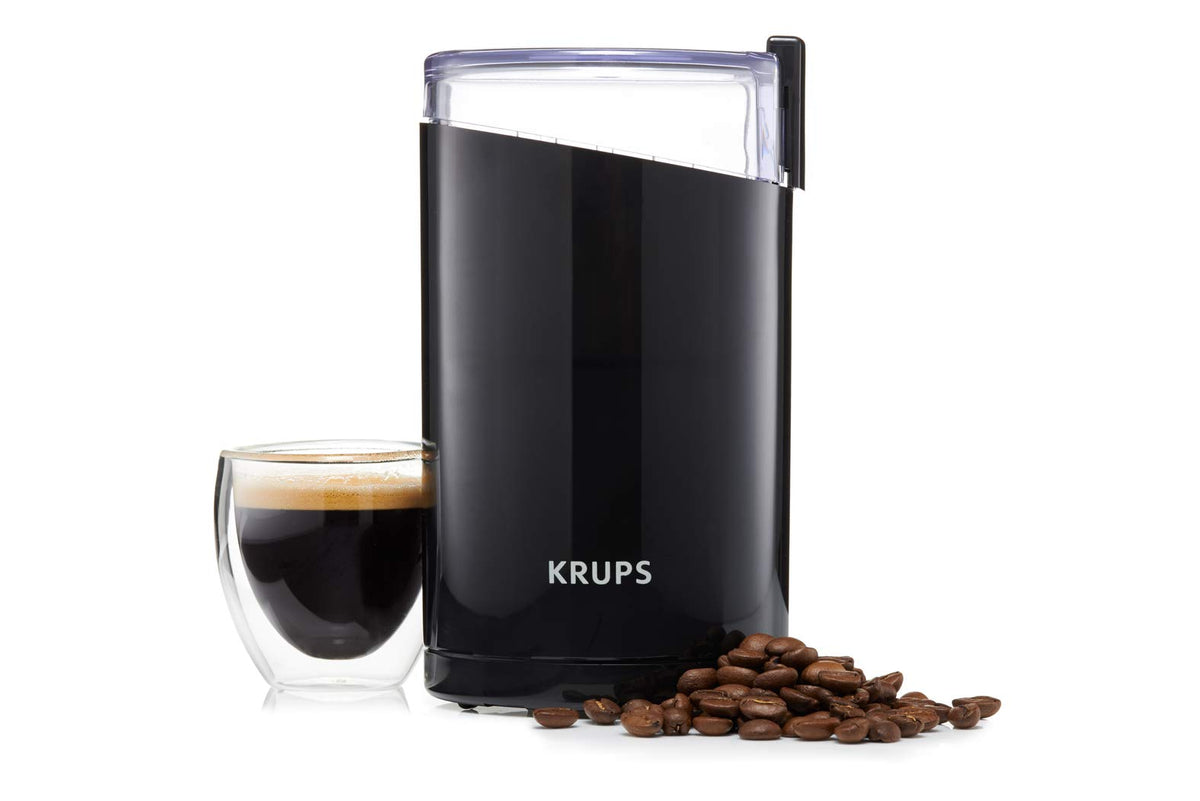Krups F20342 Coffee and Spice Grinder in One, Powerful Motor, Adjustable Grind Size, 75g Capacity, Stainless Steel Blade, Safety Lid, Anti-Slip Feet, Black