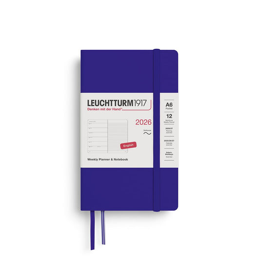 LEUCHTTURM1917 372699 Calendar săptămânal și buzunar pentru caiet (A6) 2026, copertă moale, cerneală, engleză