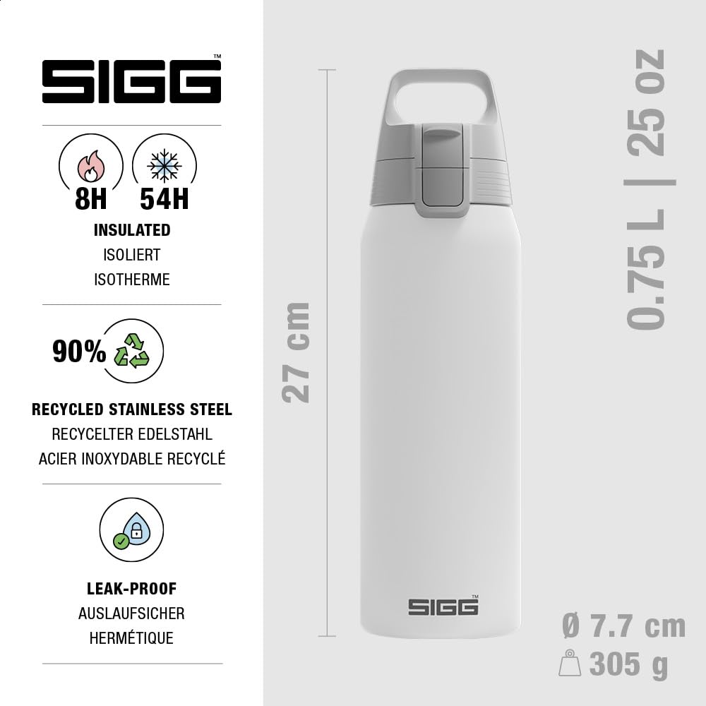 SIGG - Insulated drinking bottle - Thermos bottle Shield Therm One White carbonated drinks - Leak-proof - Dishwasher safe - BPA-free - 90% recycled stainless steel - White - 0.75L - 6053.20