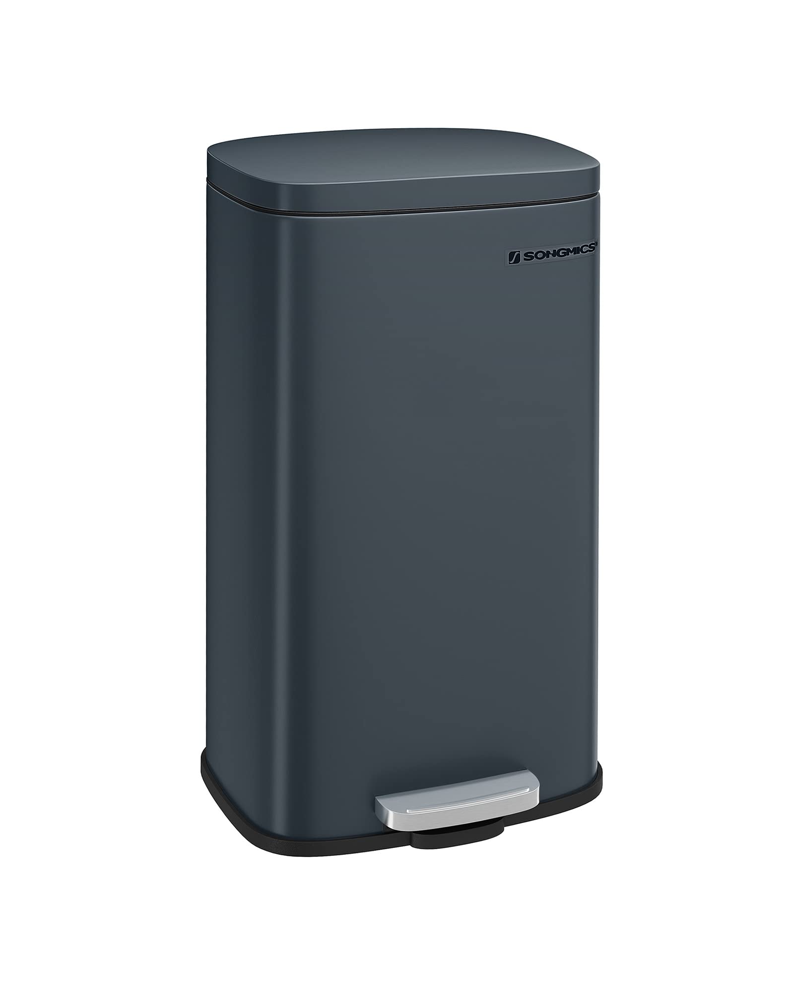 SONGMICS kitchen rubbish bin, 30 liters, waste bin, pedal bin, with lid, soft close, foot pedal, steel, inner bin, green-gray LTB03GS