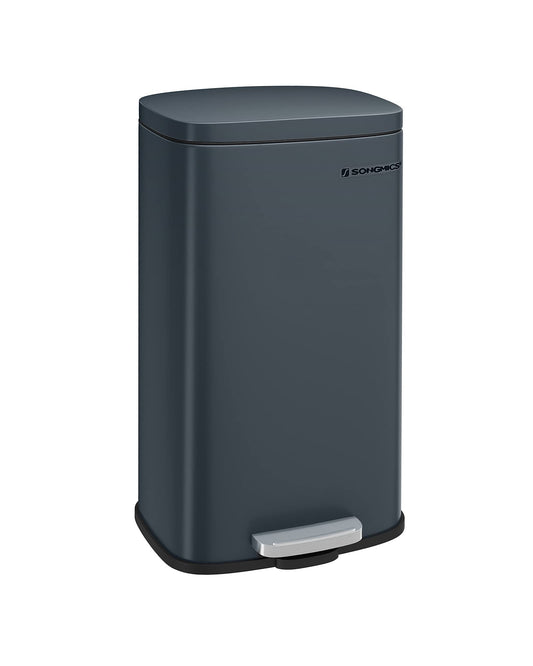 SONGMICS kitchen rubbish bin, 30 liters, waste bin, pedal bin, with lid, soft close, foot pedal, steel, inner bin, green-gray LTB03GS