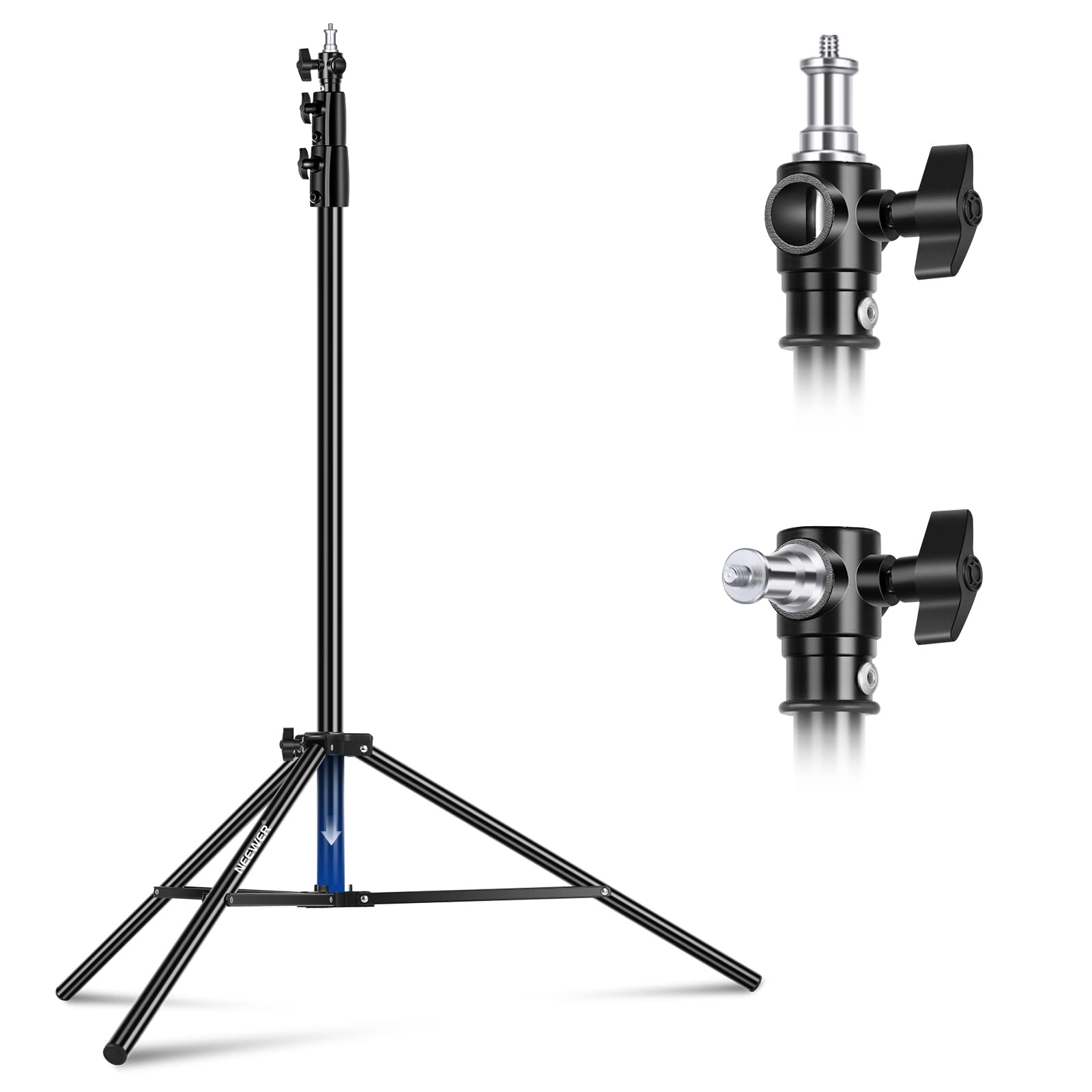 NEEWER 2.8m light stand, air-cushioned heavy duty metal tripod for ring light photography lamps with 1/4" to 3/8" screw adapter and 3-way interfaces, load capacity: 2.5kg, ST-280AC