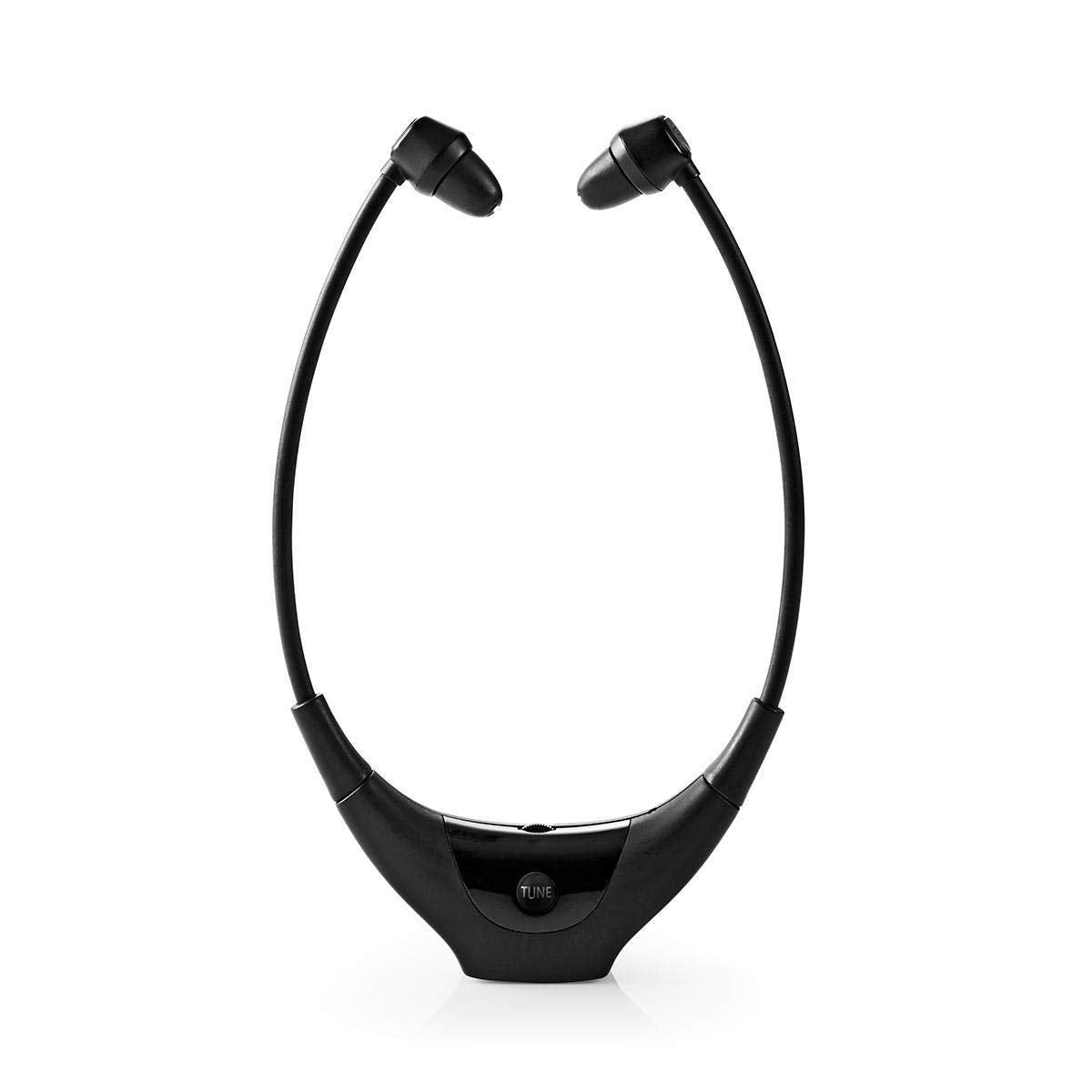Nedis HPRF010BK Căști TV fără fir - Căști In-Ear RF - Rază de acțiune de 35 m - Acumulator de 200 mAh - Durată de funcționare de 4 ore - Stație de încărcare - Negru