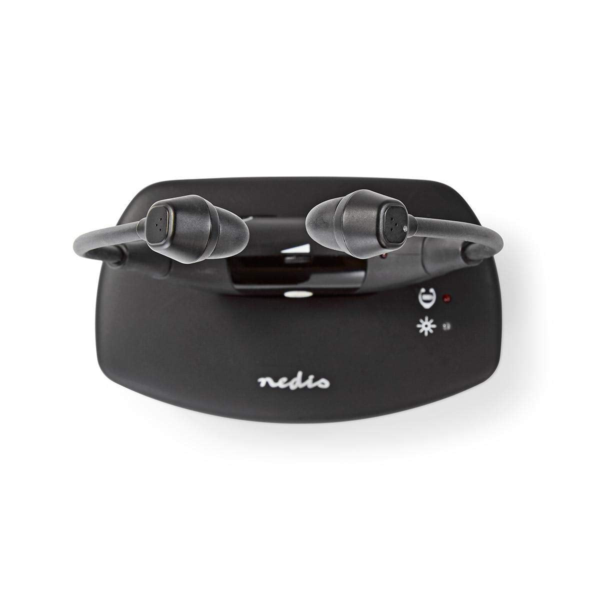 Nedis HPRF010BK Căști TV fără fir - Căști In-Ear RF - Rază de acțiune de 35 m - Acumulator de 200 mAh - Durată de funcționare de 4 ore - Stație de încărcare - Negru