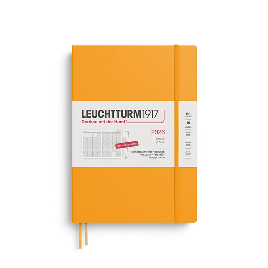 LEUCHTTURM1917 372605 Monthly Planner & Notebook Composition (B5) 2026, 16 Months (01 November 2025-28 February 2027), Softcover, Rising Sun, German