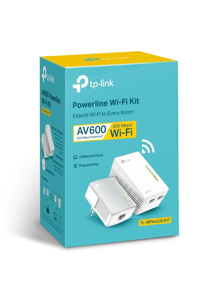 TP-Link WLAN Powerline Adapter Set TL-WPA4220 KIT (600Mbit/s, WLAN 300Mbit/s, Wi-Fi Clone, Fast Ethernet LAN, Plug&Play, Compatible with all HomePlug AV/AV2 Powerline Adapters) - TL-WPA4220KIT