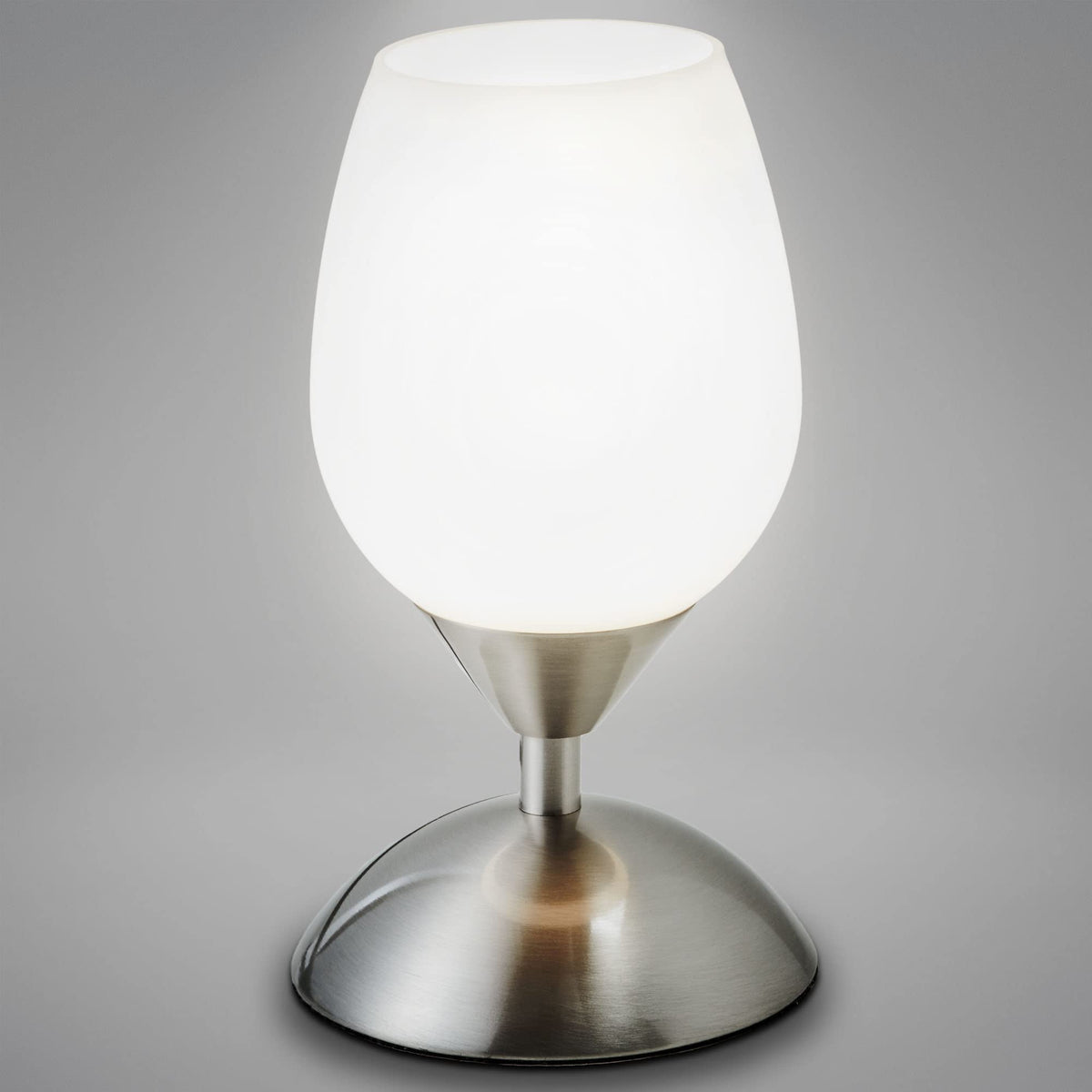 B.K.Licht - Nightstand lamp with touch control, dimmable, E14 socket, white tulip glass, table lamp, lamp, nightstand light, desk light, reading lamp, reading light, 10.8x19.5 cm, matte nickel-white - BKL1088