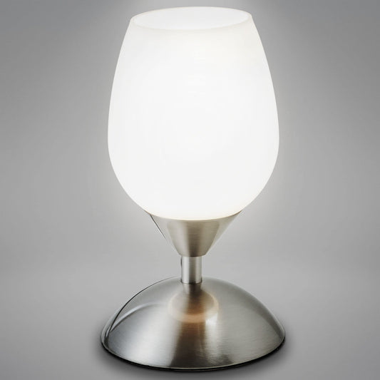 B.K.Licht - Nightstand lamp with touch control, dimmable, E14 socket, white tulip glass, table lamp, lamp, nightstand light, desk light, reading lamp, reading light, 10.8x19.5 cm, matte nickel-white - BKL1088