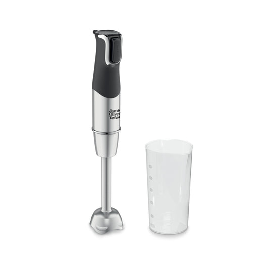 Jamie Oliver de la Tefal Mixer de imersie, lame din oțel inoxidabil, 1200 Watt, picior de mixer potrivit pentru mașina de spălat vase, declanșator cu viteză multiplă, protecție împotriva stropirii, inclusiv pahar de 800 ml, mixer, negru/inox, HB95JD10