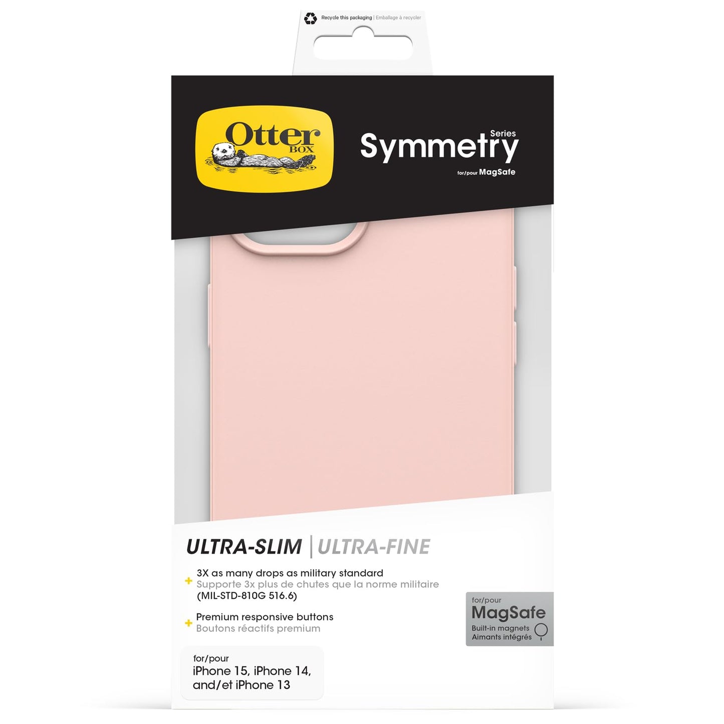 OtterBox Symmetry MagSafe Case for iPhone 17e, 16e, 15, 14, 13, Shockproof Drop Proof Protective Case, 3X Military Grade Tested, Rose - 77-92945