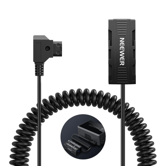 NEEWER Double-Sided Dummy Battery Adapter with Display, Coiled D Tap to USB C Splitter Charger, compatible with Atomos Ninja Shinobi Monitor, DJI SDR Video Transmitter, Sony NP-F970/750/550, VP-F550X2