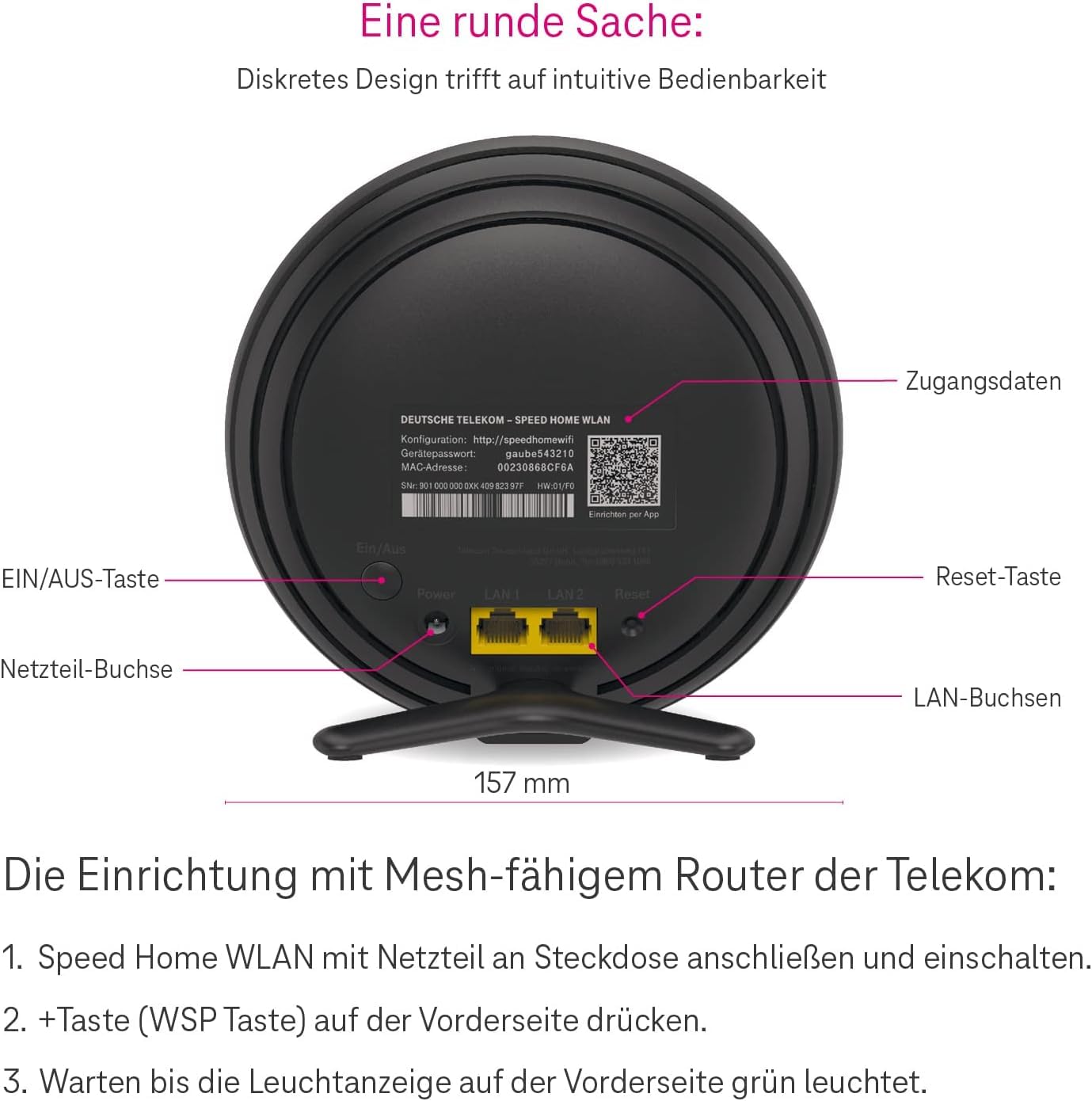 Telekom Speed Home WLAN 2nd Gen | Wi-Fi 6 mesh repeater for a strong home network up to 4,800 Mbit/s | Plug & Play via WPS | 2× LAN - Single-Gen