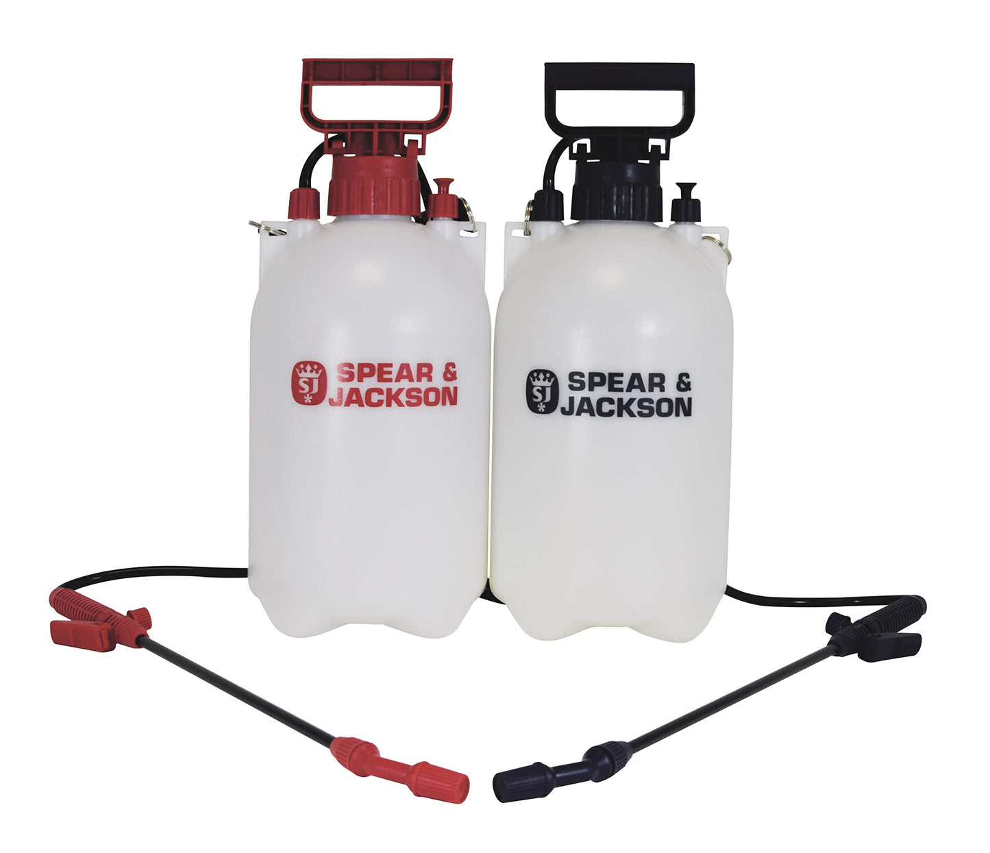 Spear & Jackson 5LPAPSTWIN 5 liter pressure sprayers double pack, pump sprayer for garden, weed killer and liquid fertilizer, adjustable nozzle with shoulder straps