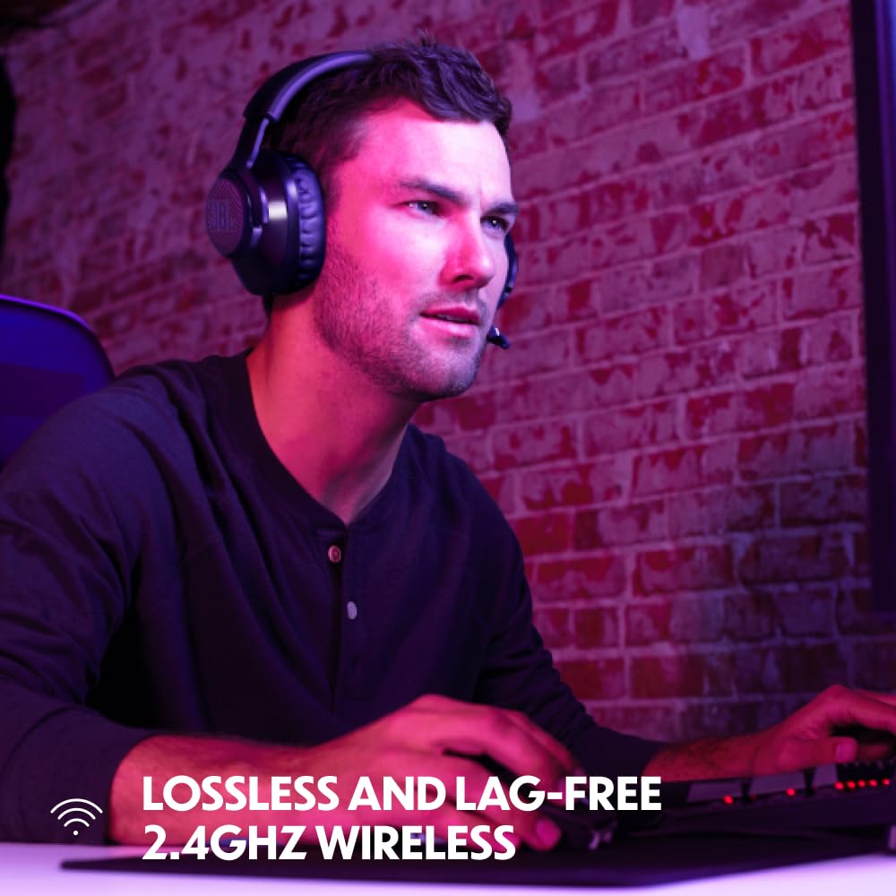 JBL Quantum 350 Over-Ear Gaming Headset - Wireless 2.4 GHz and USB-C port - With removable boom mic and QuantumSurround Sound - Black - JBLQ350WLBLK