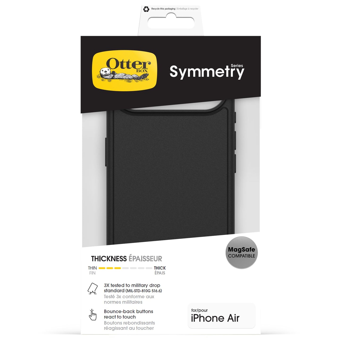 OtterBox Symmetry Series MagSafe Case for iPhone Air, Shockproof Drop Proof Protective Case, 3X Military Grade Tested, Black - 77-99420