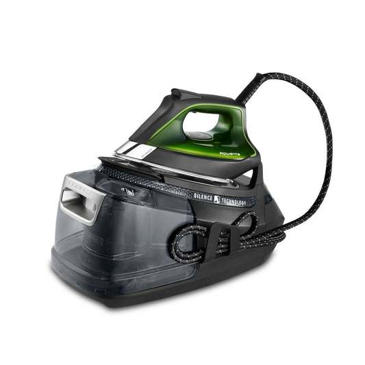 Rowenta Silence Steam Pro Stație de călcat cu abur, 2800 W, cantitate de abur continuu 150 g/min, impuls de abur extra 620 g/min, funcție Eco, rezervor de apă detașabil de 1300 ml, Negru/Verde, DG9248 - DG9248F0