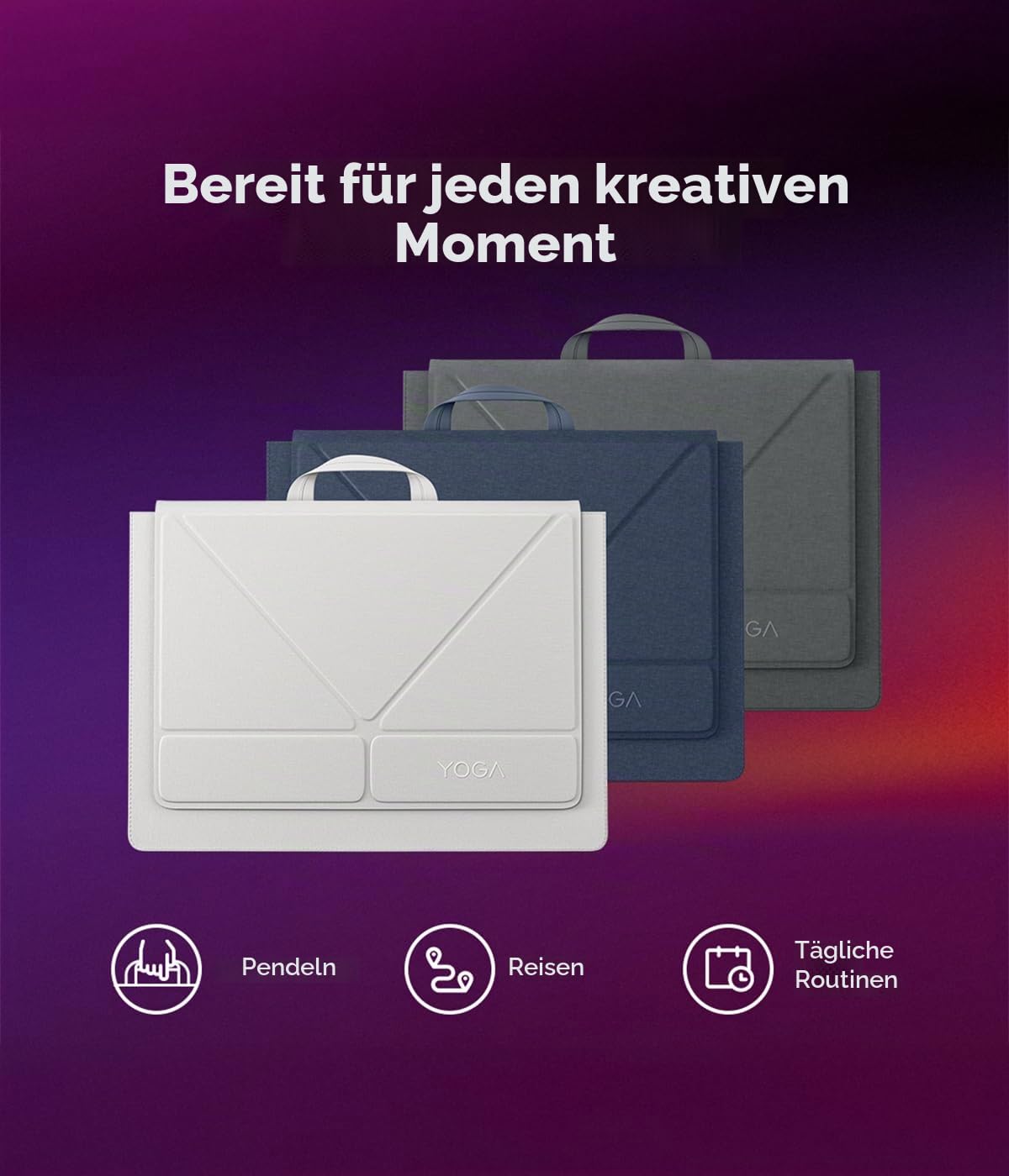 Lenovo Yoga Tote Sleeve | Husa flexibilă pentru laptop de 14 inch | Subțire și ușoară | Culoare gri lună - GX41U86727