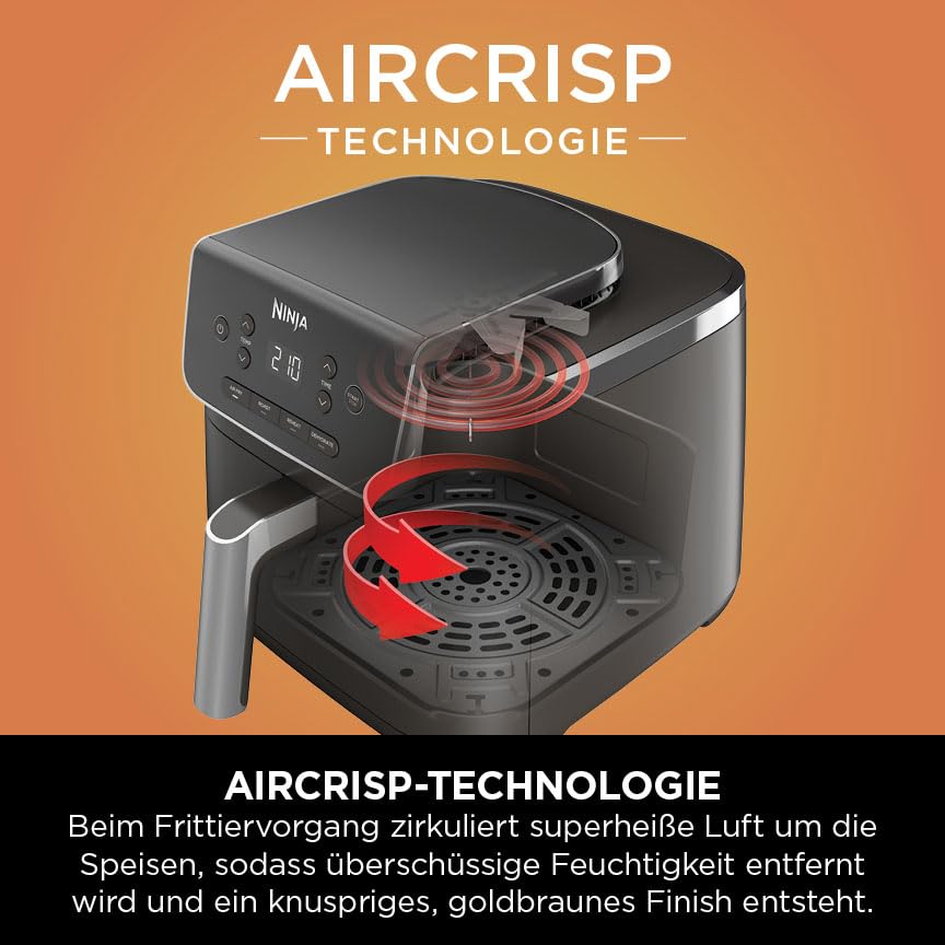 Ninja PRO Air Fryer Heißluftfritteuse, 4,7L Airfryer, Einzelkorb-Heißluftfritteuse, 4-in-1, pentru 1-2 porții, digital, gătire din congelat, sertar antiaderent & coș Crisper, negru AF140EU