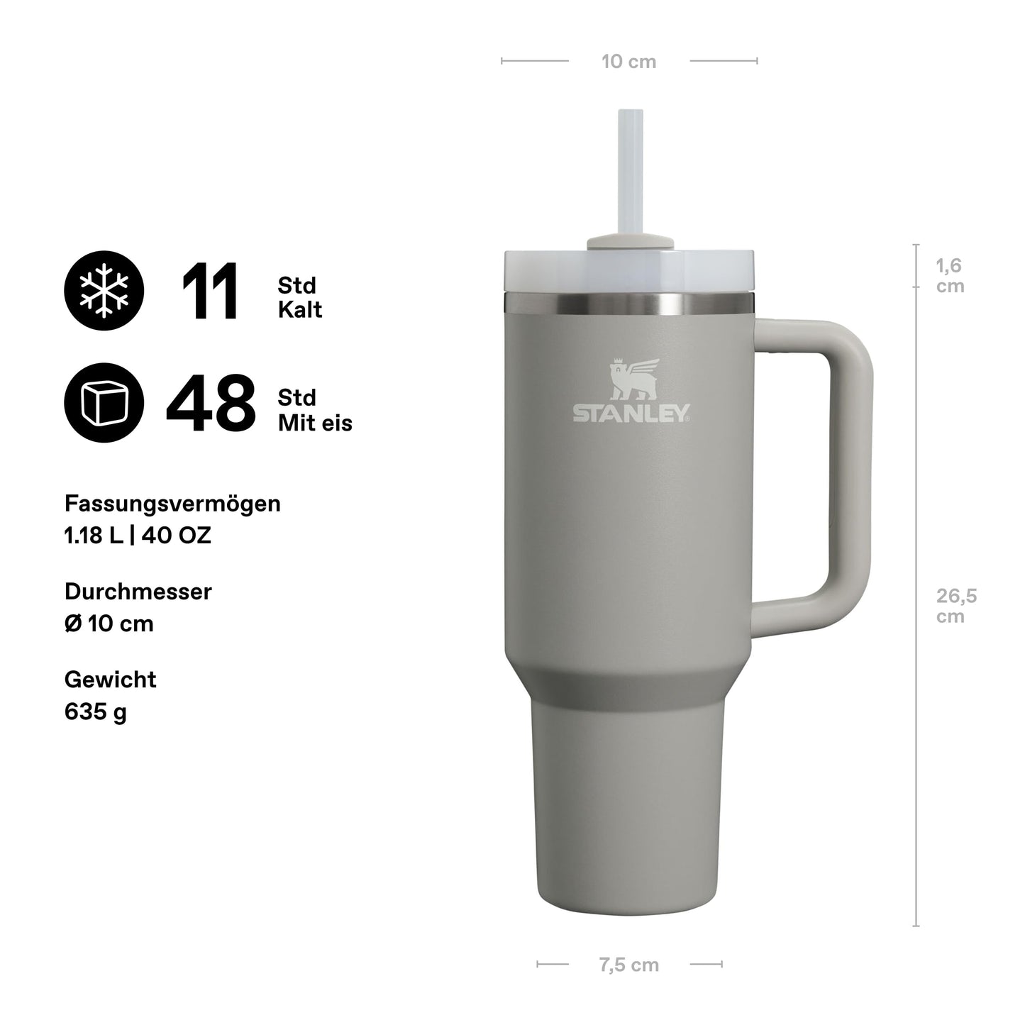 Stanley 1913 Quencher H2.0 Flowstate Drinking Bottle with Straw 1.2L - Thermo Mug Cools 11 Hours - 48 Hours Ice Cold - Dishwasher Safe - Thermos Bottle BPA Free - Stainless Steel Drinking Cup - Ash - 100000108430