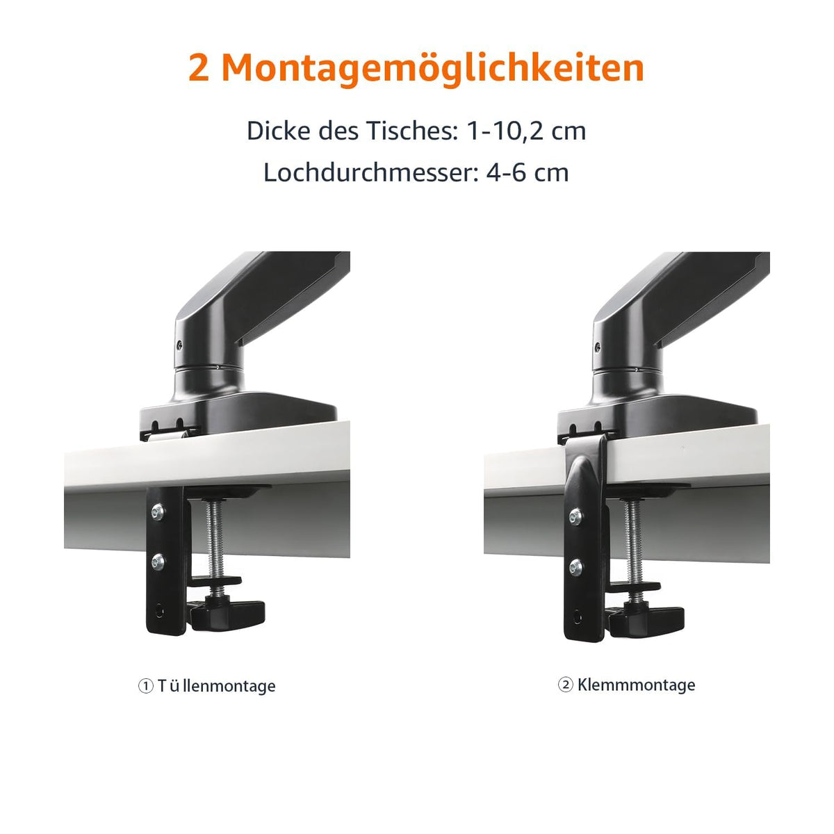 Amazon Basics Gas Spring Monitor Arm for Desk Mounting, Adjustable Tension, for 15–27 inch (38.1cm–68.6cm) Monitors, supports 2.0kg–7.0kg, VESA 75x75/100x100, Black - DS-MADSBE
