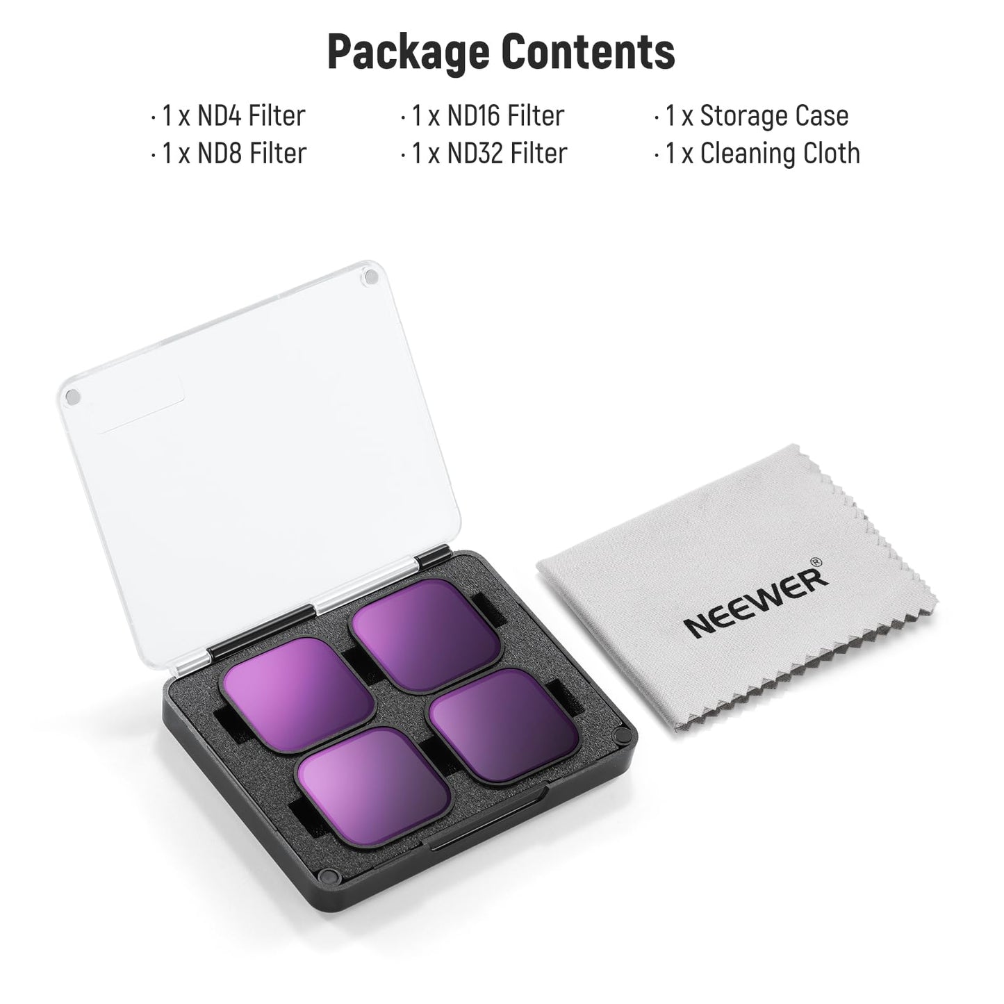 NEEWER ND Filter Compatible with GoPro Hero 13 12 11 10 9 Black, 4 Pack ND4 ND8 ND16 ND32 Neutral Density Lens Filter Kit HD Multicoated Slim Action Camera Accessory, FL-GP9 - 10105346