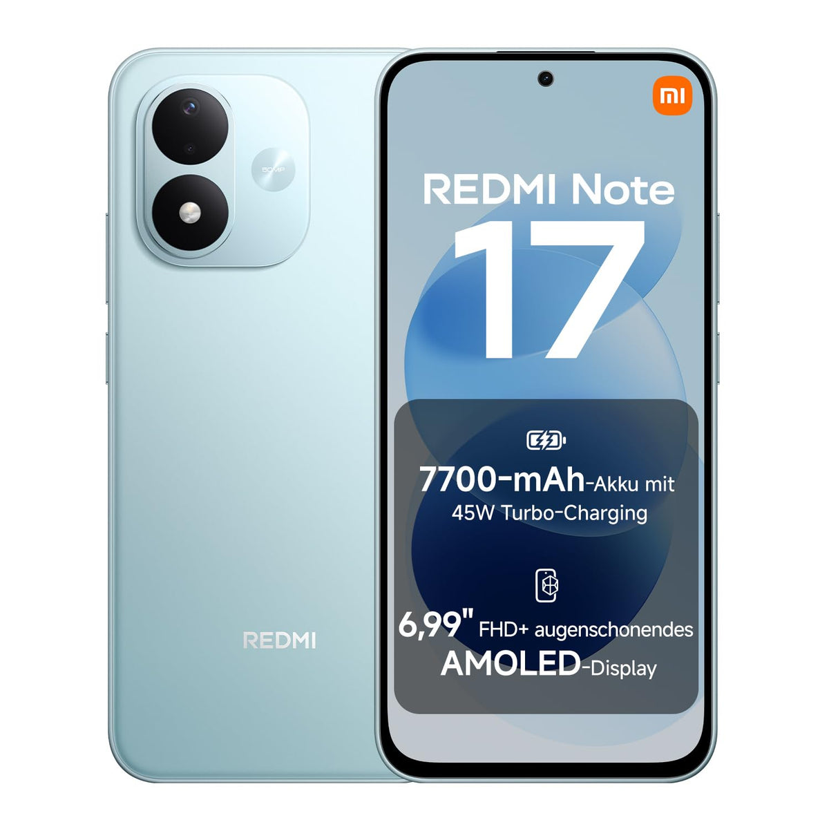 Xiaomi REDMI Note 17, Smartphone 6+256 GB, Sky Teal, 7700 mAh Akku