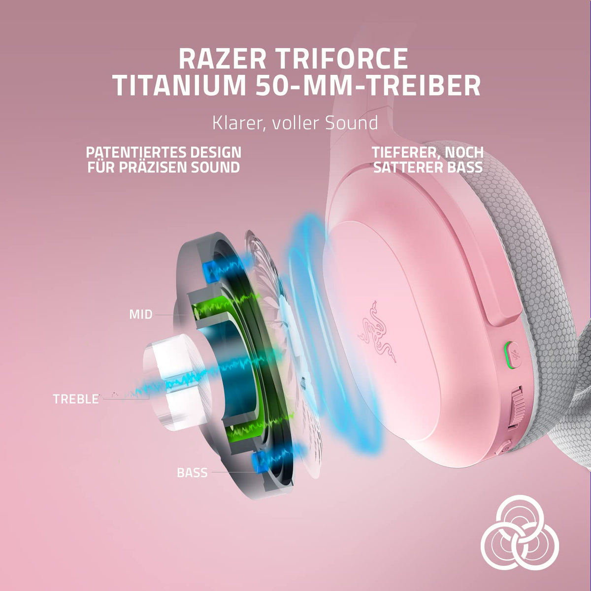 Razer Barracuda - Wireless Multi-Platform Headset for Gaming and Mobile Devices (SmartSwitch Dual Wireless, Noise-Canceling Microphone, Triforce 50mm Drivers, USB-C) Quartz Pink - RZ04-03790300-R3M1