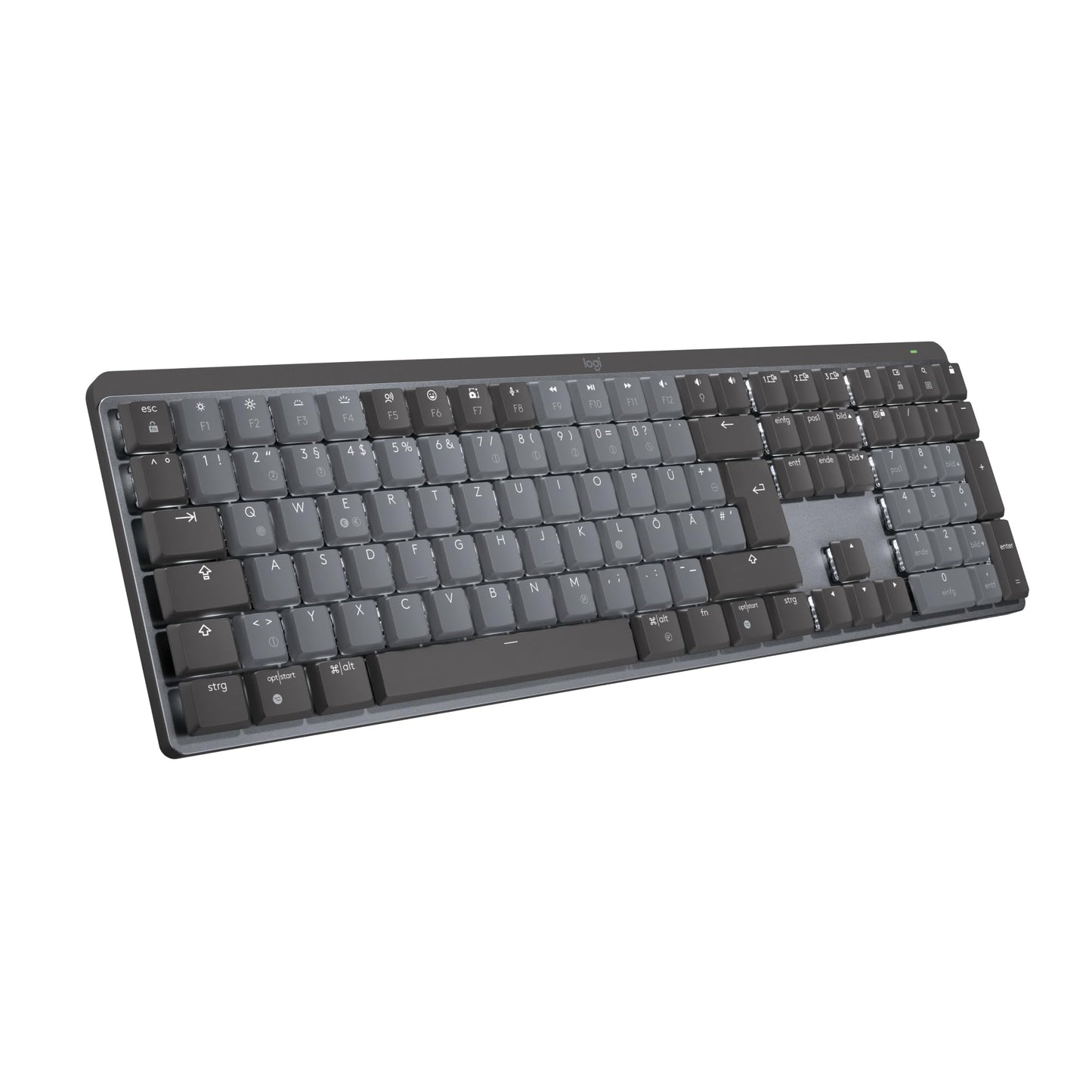 Logitech MX Mechanical Wireless Backlit Performance Keyboard, Linear Keys, Backlit, Bluetooth, USB-C, macOS, Windows, Linux, iOS, Android, Metal, German QWERTZ - Gray - 920-010749