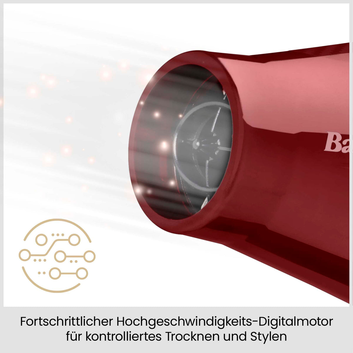 BaByliss Pro Digital Uscător de păr cu difuzor – 2200W Uscător profesional ultra-rapid cu tehnologie ionică, Fabricat în Italia, 3 trepte de căldură și 4 setări de flux de aer cu buton turbo, Roșu, 6001DE