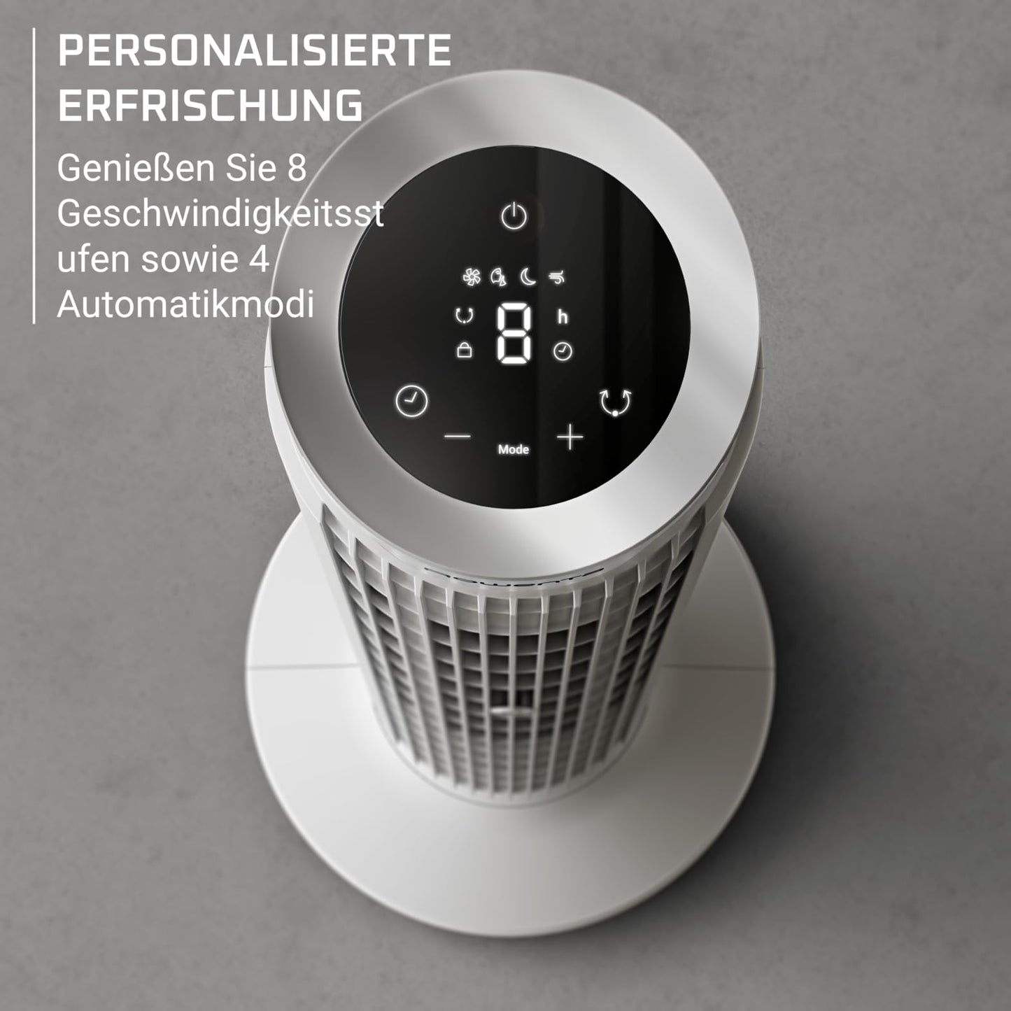 Rowenta Eole Silence Force Tower Fan, Powerful, Silent Mode, 8 Speed Levels, 4 Automatic Modes, Timer, 90° Panning, Remote Control, Dust Cover, White, VU7025F0