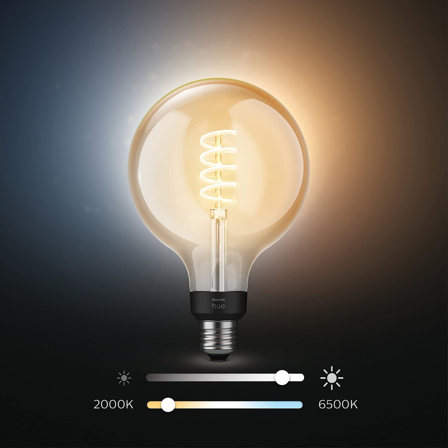 Philips Hue White Ambiance E27 Filament Large Globe (550 lm), dimmable LED lamp for the Hue lighting system with warm to cool white light, smart light control via voice and app, pack of 1 - 929002478101