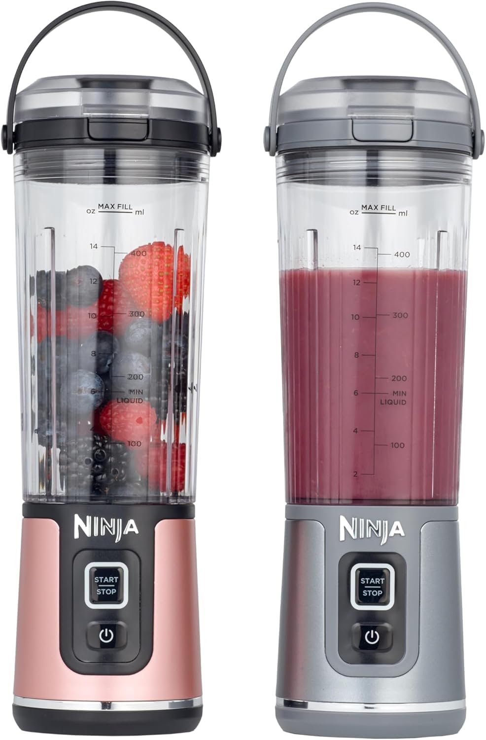 Ninja Blast Wireless Mini Blender, 530ml, 2 Pack, Leakproof Drinking Lid, Rechargeable, Rose Gold & Silver - BC151UKEUGV