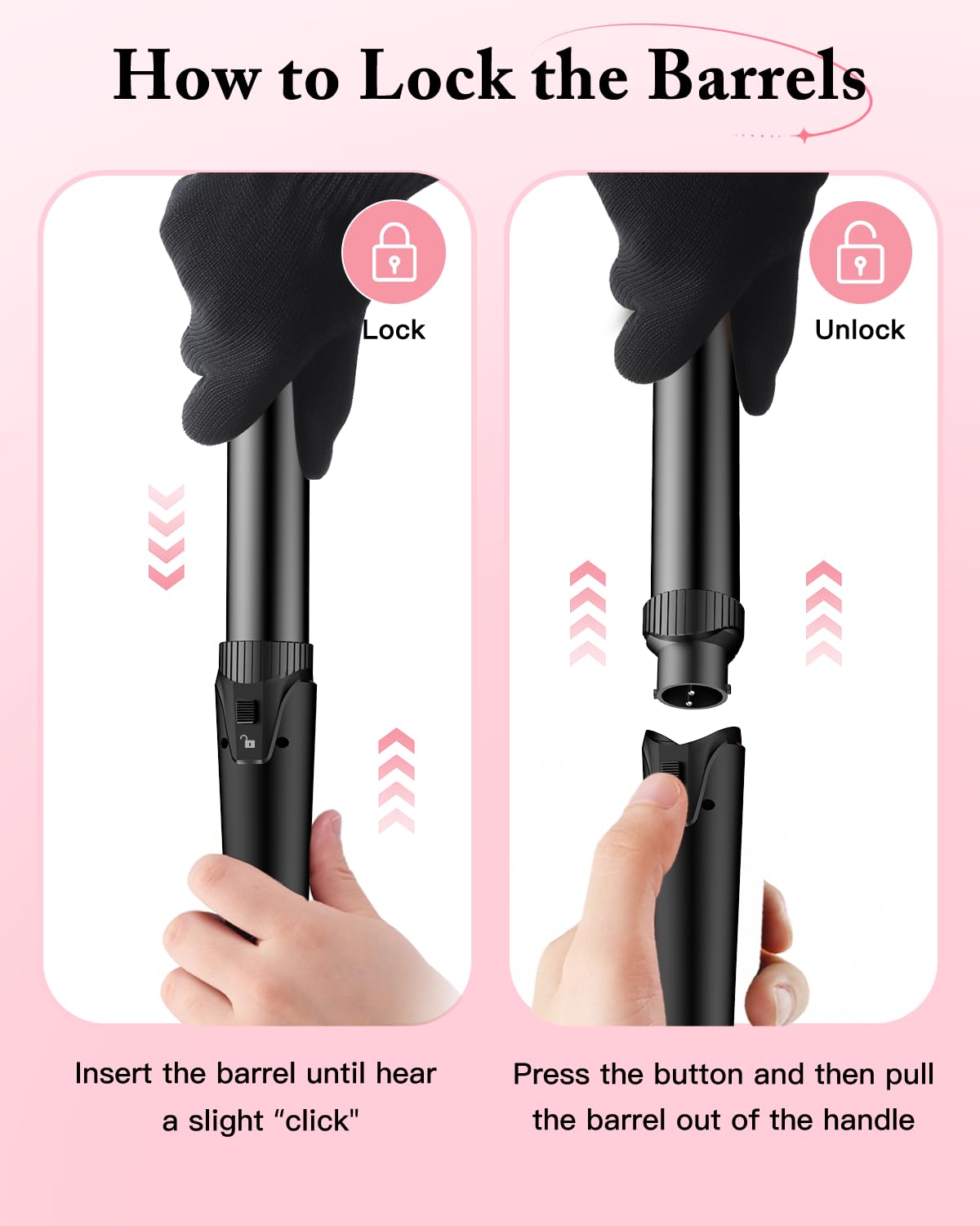 Curling iron curling irons 3 barrels wave iron 5 in 1 - curling iron set 3 barrels for large waves, temperature setting, quick heating and a glove, 2 clips, black - MD-J18