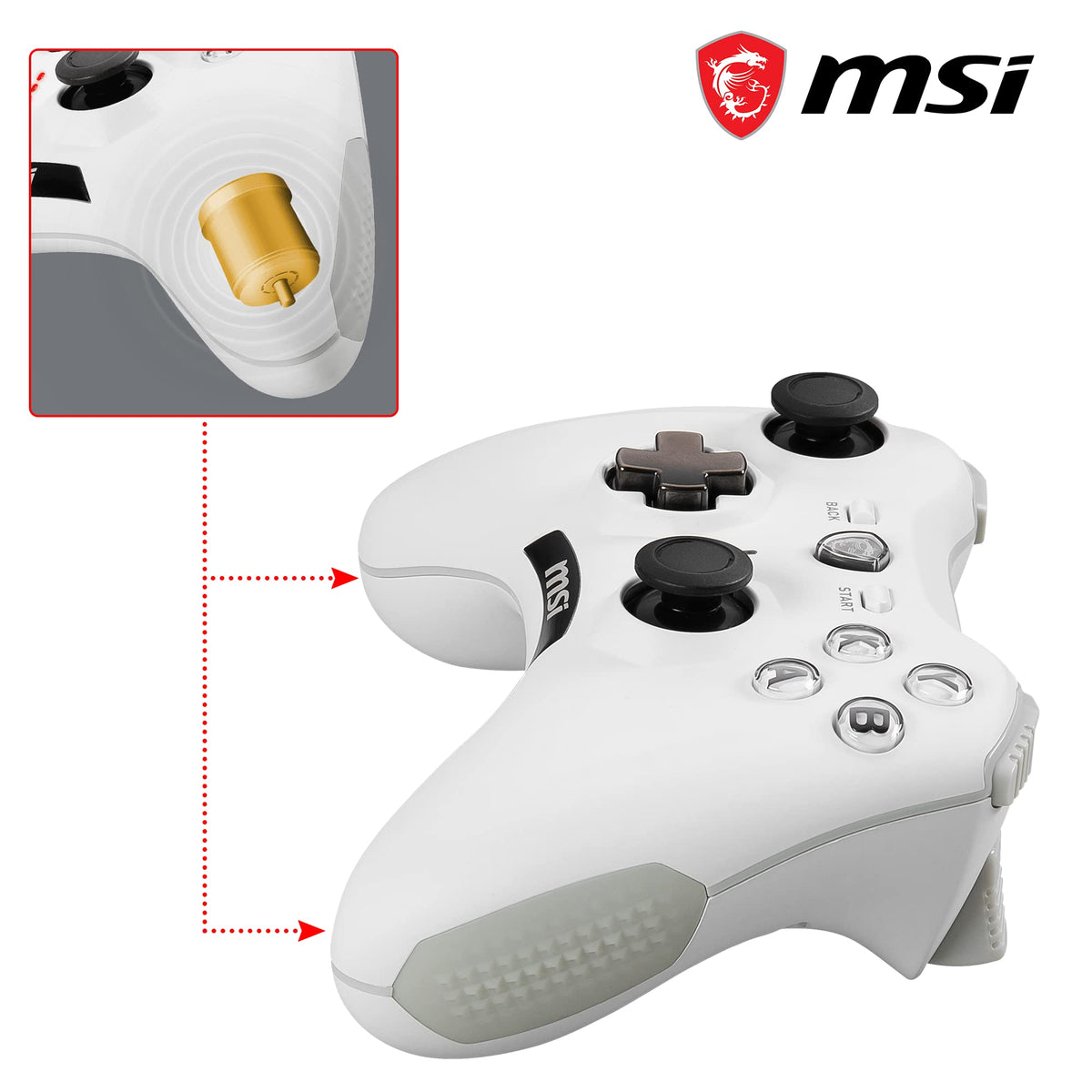 MSI Force GC20 V2 White Controler pentru PC cu fir - capace D-Pad interschimbabile, două motoare de vibrație, USB 2.0 - alb, cu fir - S10-04G0020-EC4