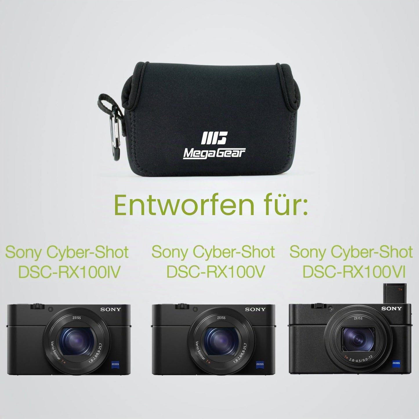 Megagear Sony Cyber-Shot DSC-RX100 VII, Cyber-Shot DSC-RX100 VI, DSC-RX100 V, DSC-RX100 IV, DSC-RX100 III, DSC-RX100 II Ultra Light Neoprene Camera Case - Black - MG085