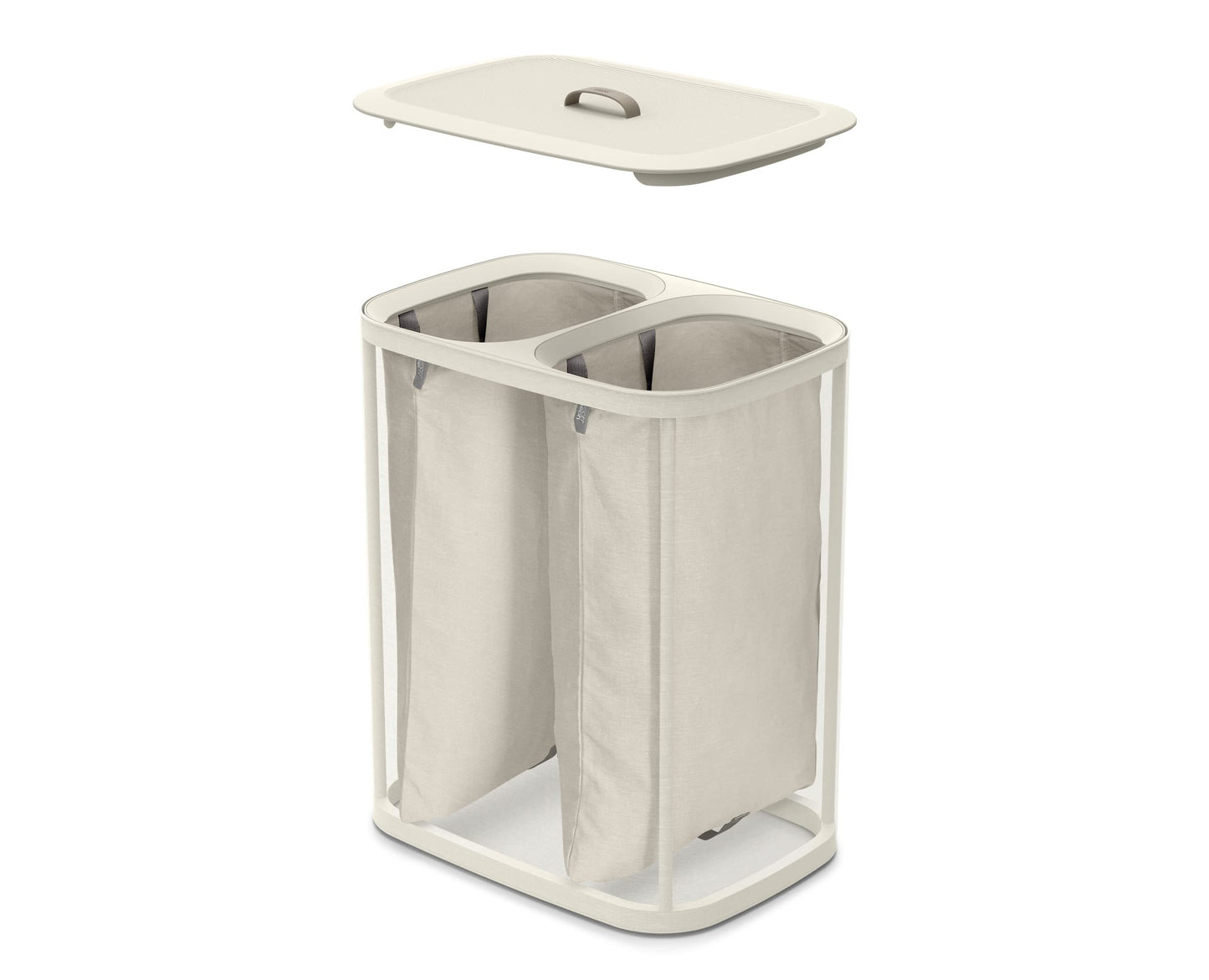 Joseph Joseph Tota 90 Liter Laundry Sorting Basket with Lid, 2 Removable Laundry Bags with Handles, Ecru Beige - 50020