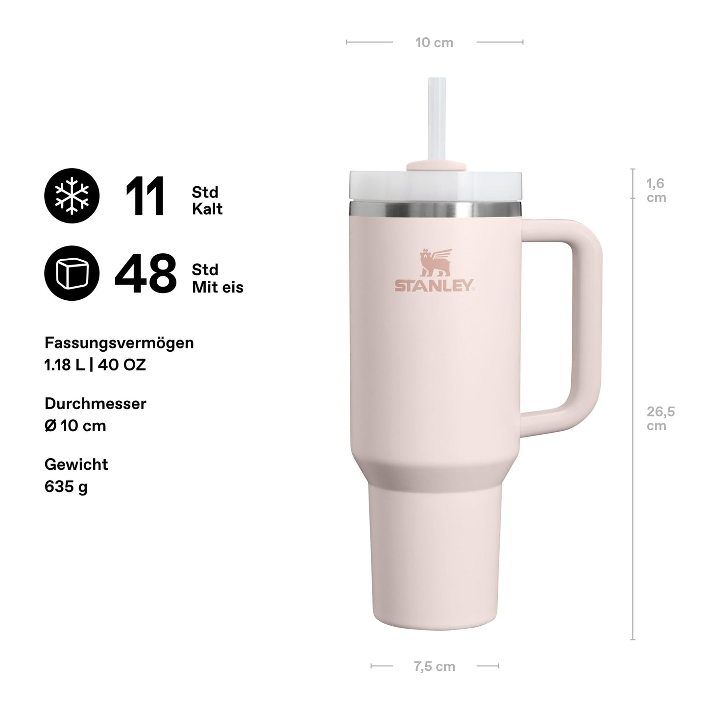 STANLEY 1913 Quencher H2.0 Flowstate Drinking Bottle with Straw 1.2L - Thermo Mug Cools Up to 11 Hours, 48 Ice Cooled - Dishwasher Safe - Thermos Bottle BPA Free Stainless Steel - Rose - 10-11673-115
