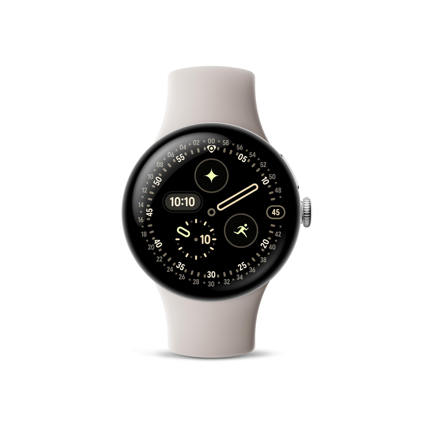 Google Pixel Watch 4 (41mm) - Curved Android smartwatch with fitness tracking and Gemini support - Polished Silver aluminum body - Porcelain sports band - Wi-Fi