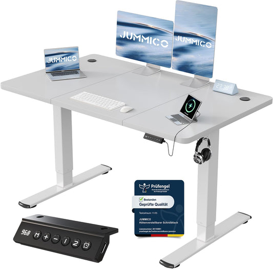 Birou JUMMICO reglabil pe înălțime cu port de încărcare USB, birou electric reglabil pe înălțime 120 x 60 cm, masă stand-sit, birou standing, masă de calculator reglabilă, birou standing, gri - 0403