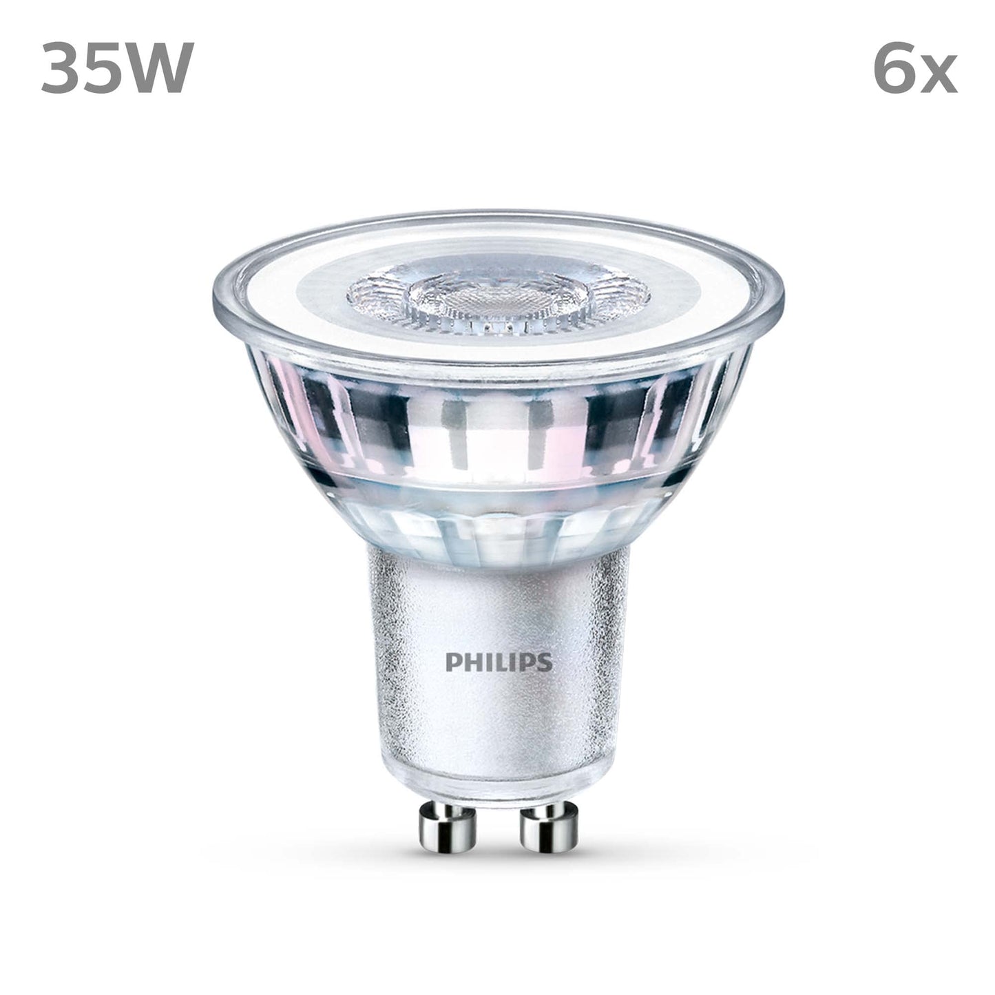 Philips LED Classic GU10 lamps pack of 6 (35 W), reflector LED spots with warm white light, energy-saving lamps with a long useful life, warm white - 929001217896