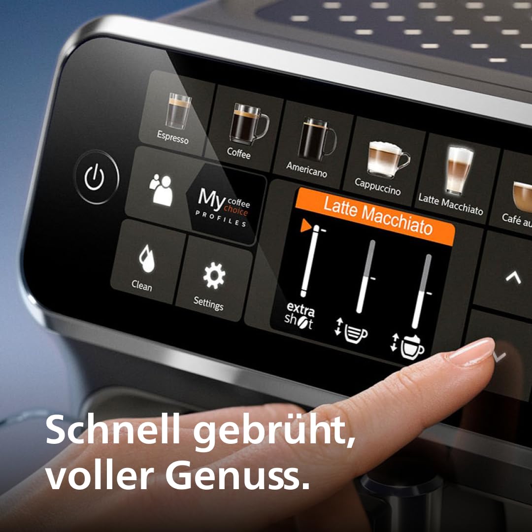 PHILIPS fully automatic coffee machine from the 5400 series - espresso machine for 12 drinks, quick-cleaning LatteGo system, intuitive TFT display, customizable coffee settings (EP5441/50)